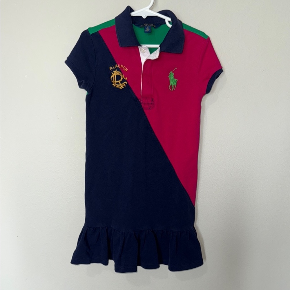 Polo Ralph Lauren Girls Dress Size 6X Colorful Classic Preppy Logo Pony Collar